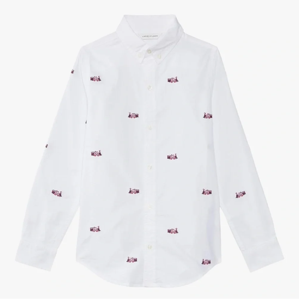 Janie and Jack Train Oxford Shirt - Size 7- NWT